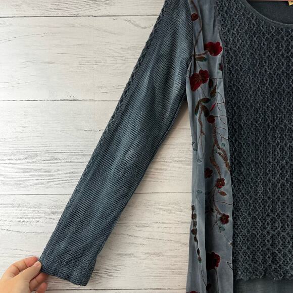 Signals Blue Embroidered Long Sleeve Boho Top Size M - Picture 5 of 8